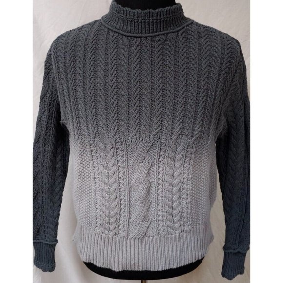 By Anthropologie Womens Large Green Colorblock Cable Knit Long Sleeve Sweater - Picture 1 of 11